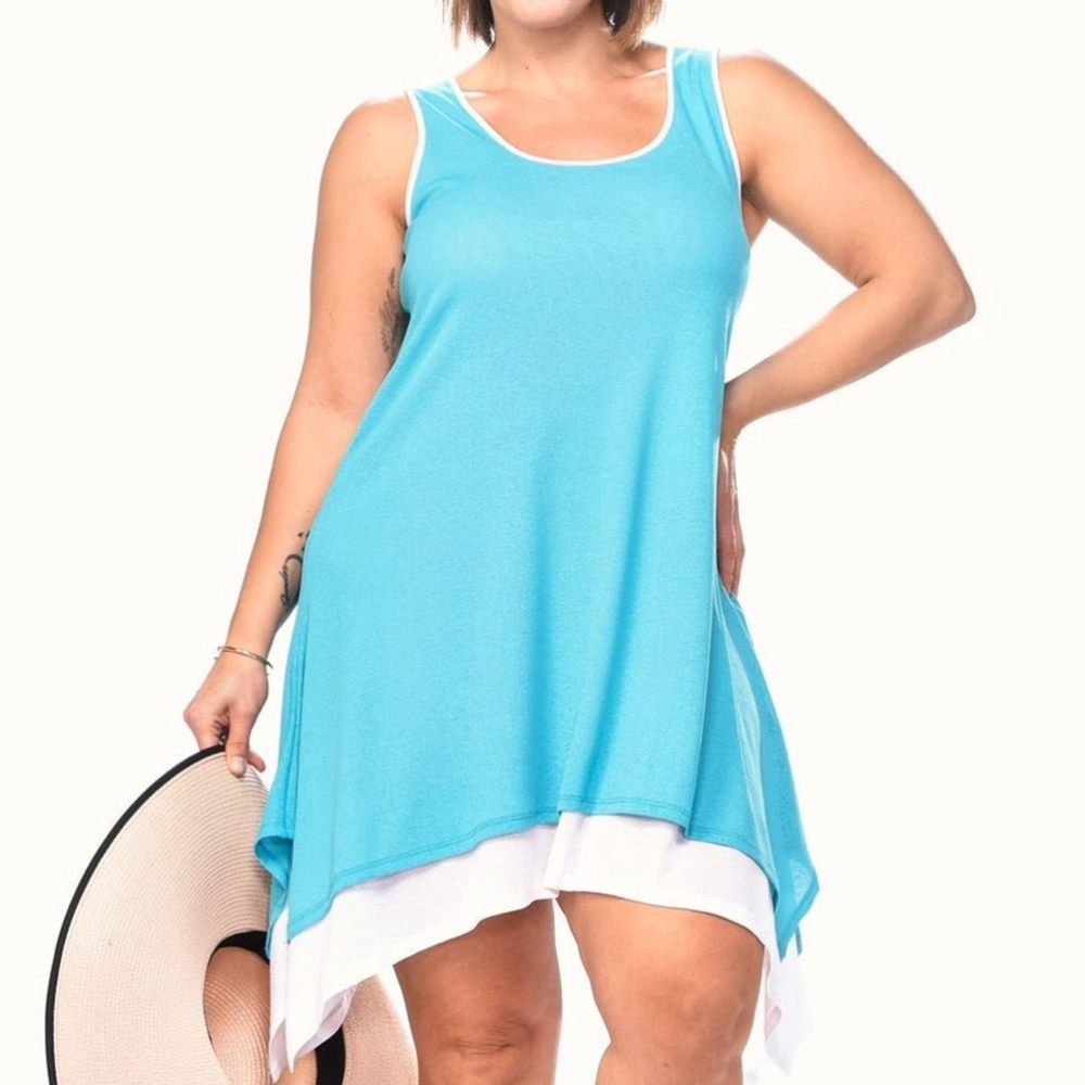 NWOT Two Tone Layered Tunic Turquoise/White Swim Cover Up/ Dress/Top
